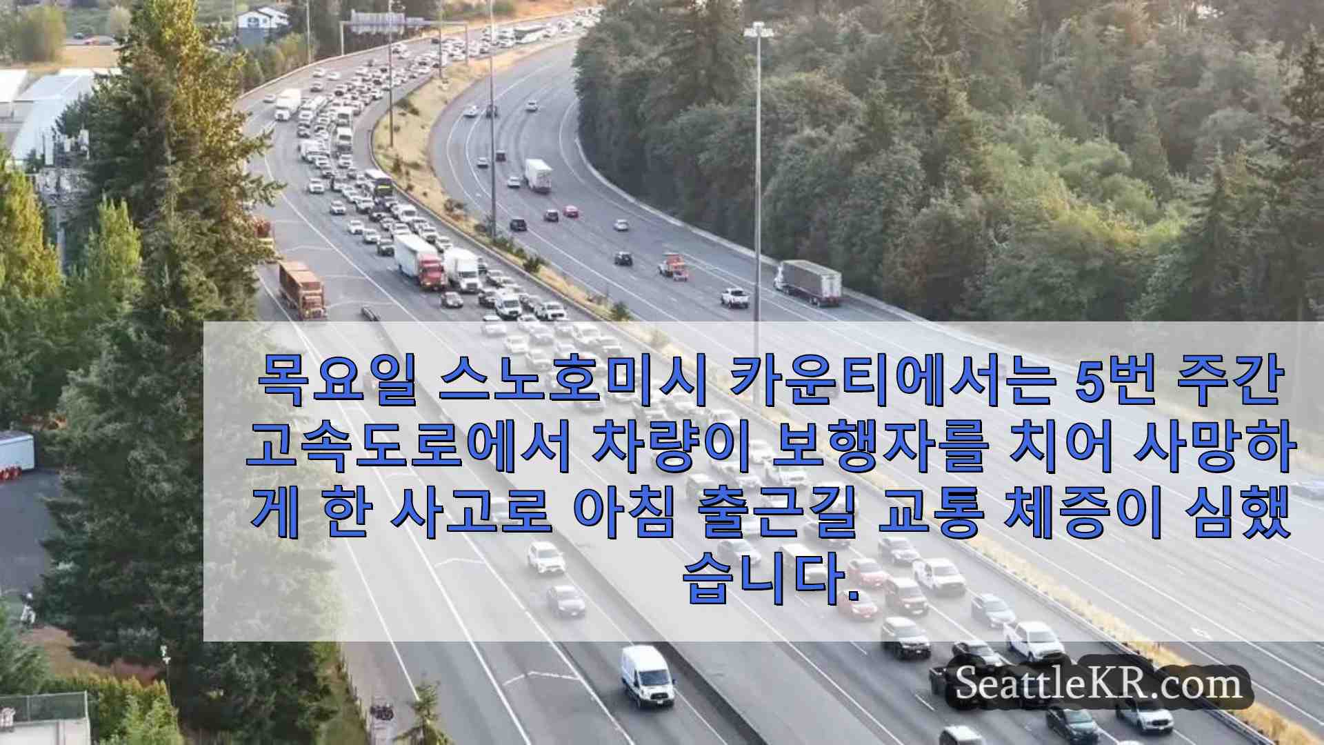 스노호미시 카운티의 I-5에서 치명적인 차량-보행자 충돌로 인해 6 마일의 백업이 발생했습니다.