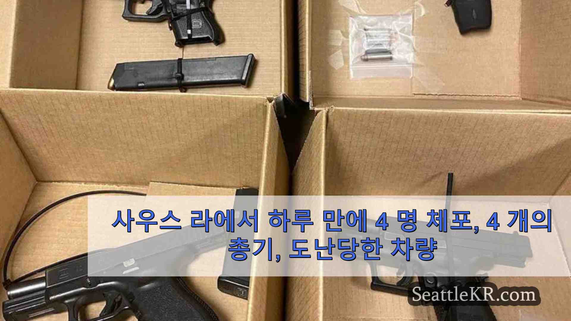 사우스 레이크 유니언에서 하루 만에 4 명 체포 4 개의 총기 도난당한 차량