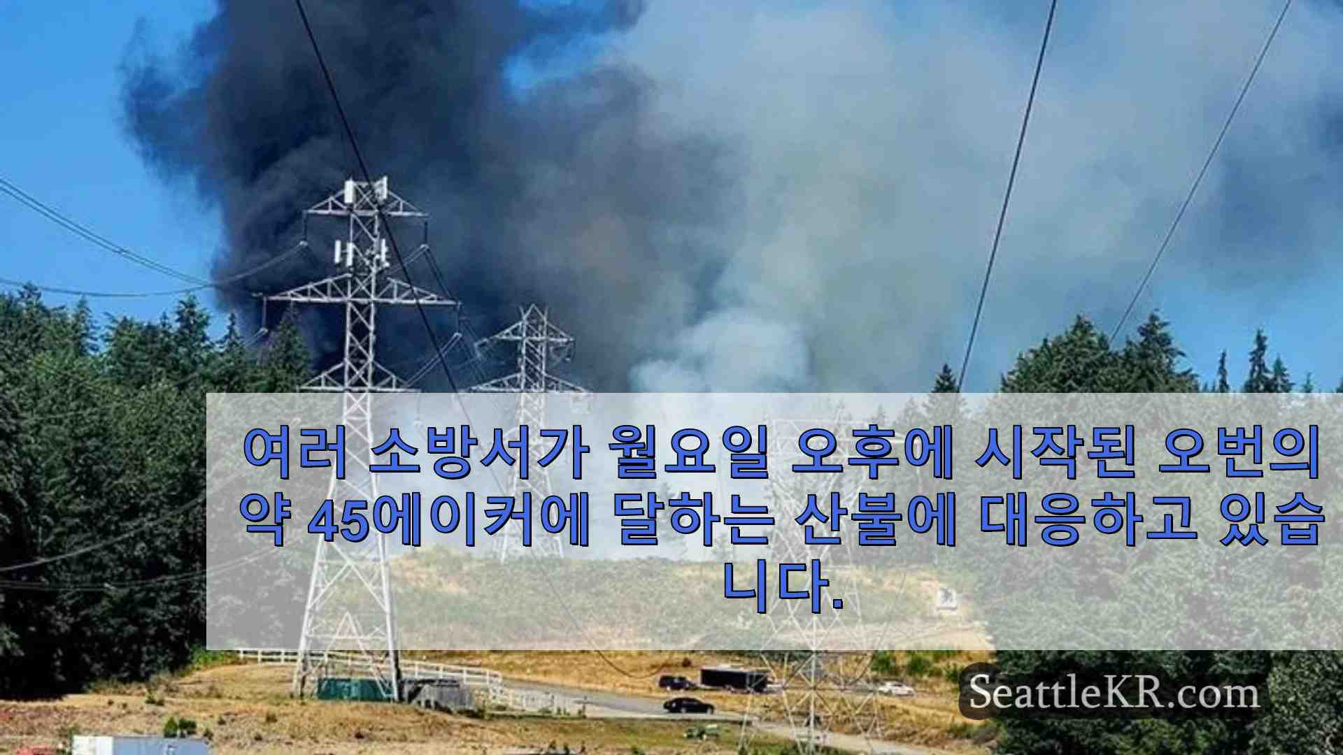 여러 소방서가 오번에서 거의 45에이커에 달하는 산불을 진압하고 있습니다.