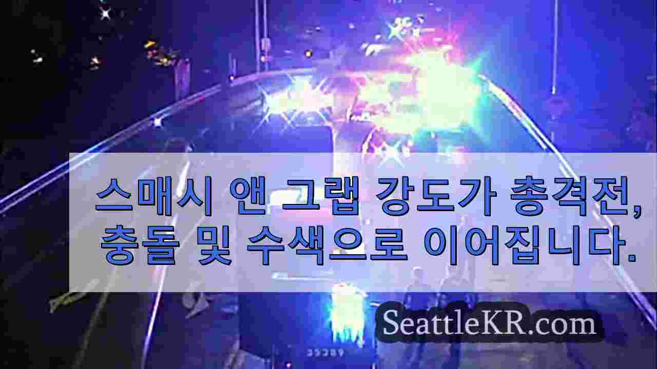 스매시 앤 그랩 강도가 총격전, 충돌 및 수색으로 이어집니다.