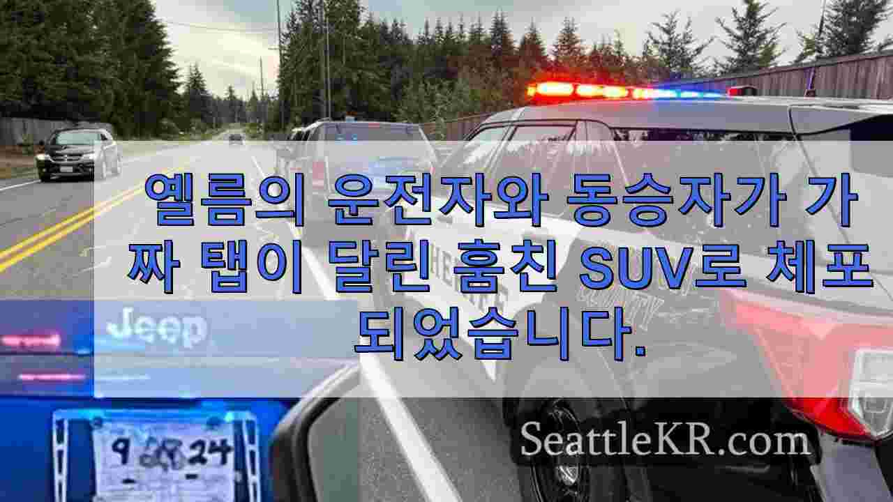 옐름의 운전자와 동승자가 가짜 탭이 달린 훔친 SUV로 체포되었습니다.