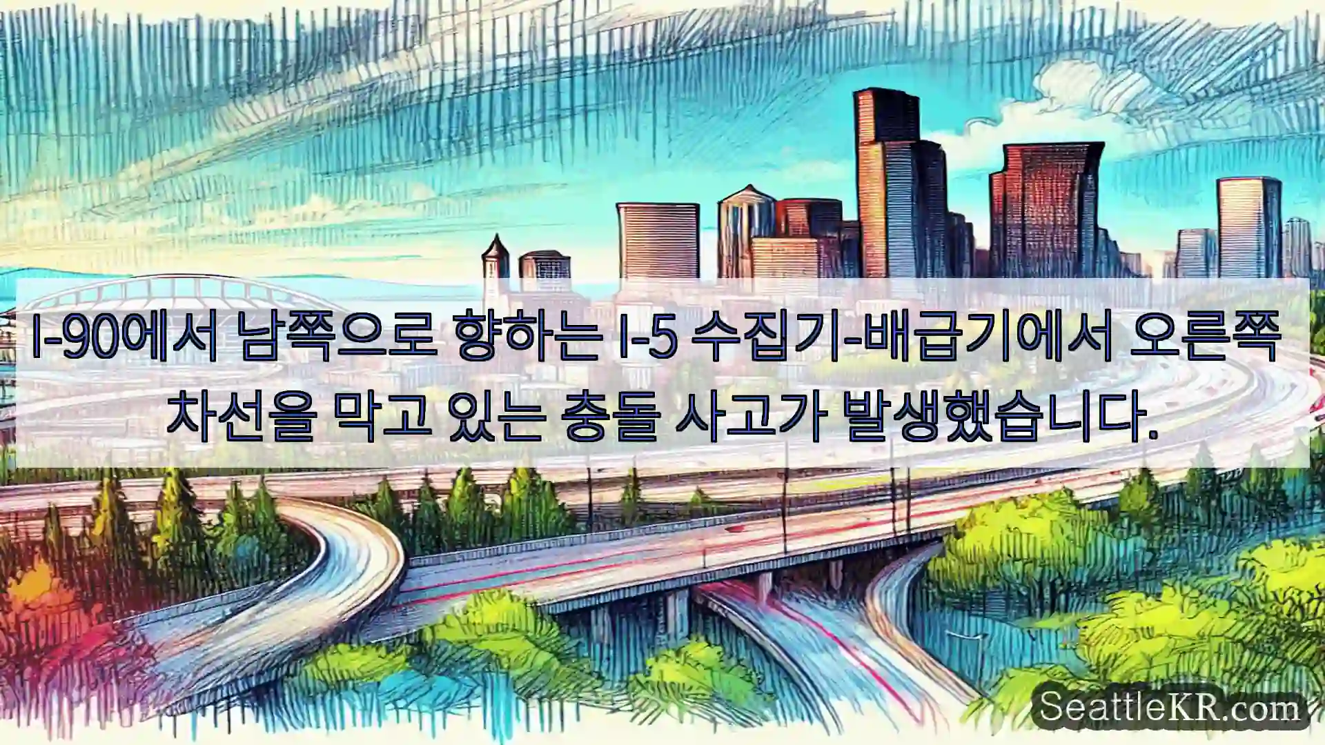 시애틀 교통뉴스 I-90에서 남쪽으로 향하는 I-5 수집기-배급기에서 오른쪽