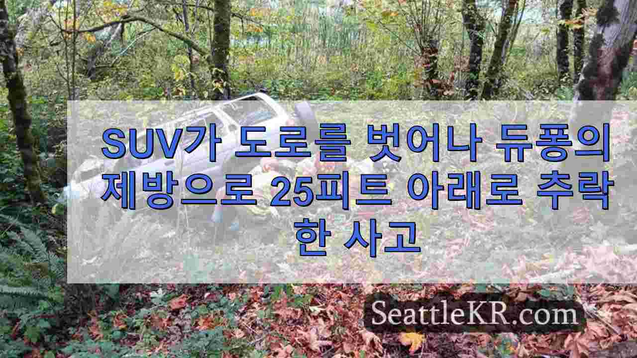 SUV가 도로를 벗어나 듀퐁의 제방으로 25피트 아래로 추락한 사고