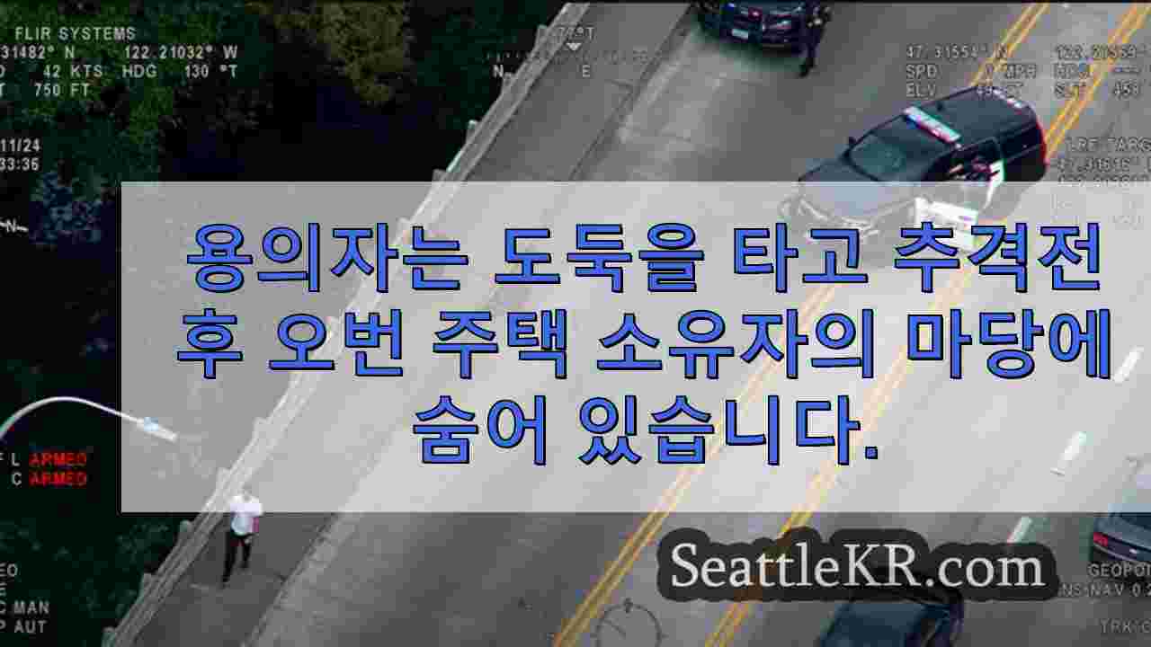 용의자는 훔친 트럭을 타고 추격전을 벌인 후 오번 주택 소유자의 마당에