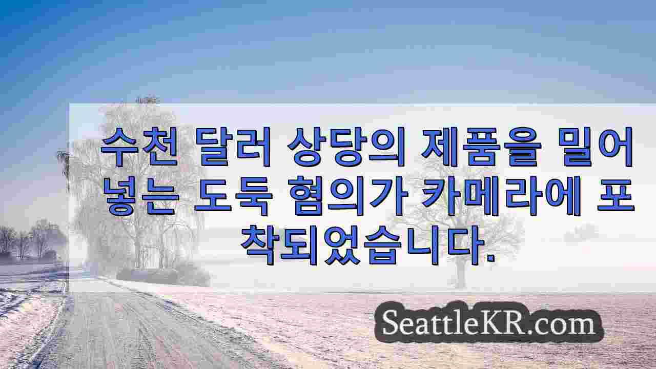 튤립 매장에서 수천 달러 상당의 제품을 가방에 넣는 절도범이 카메라에