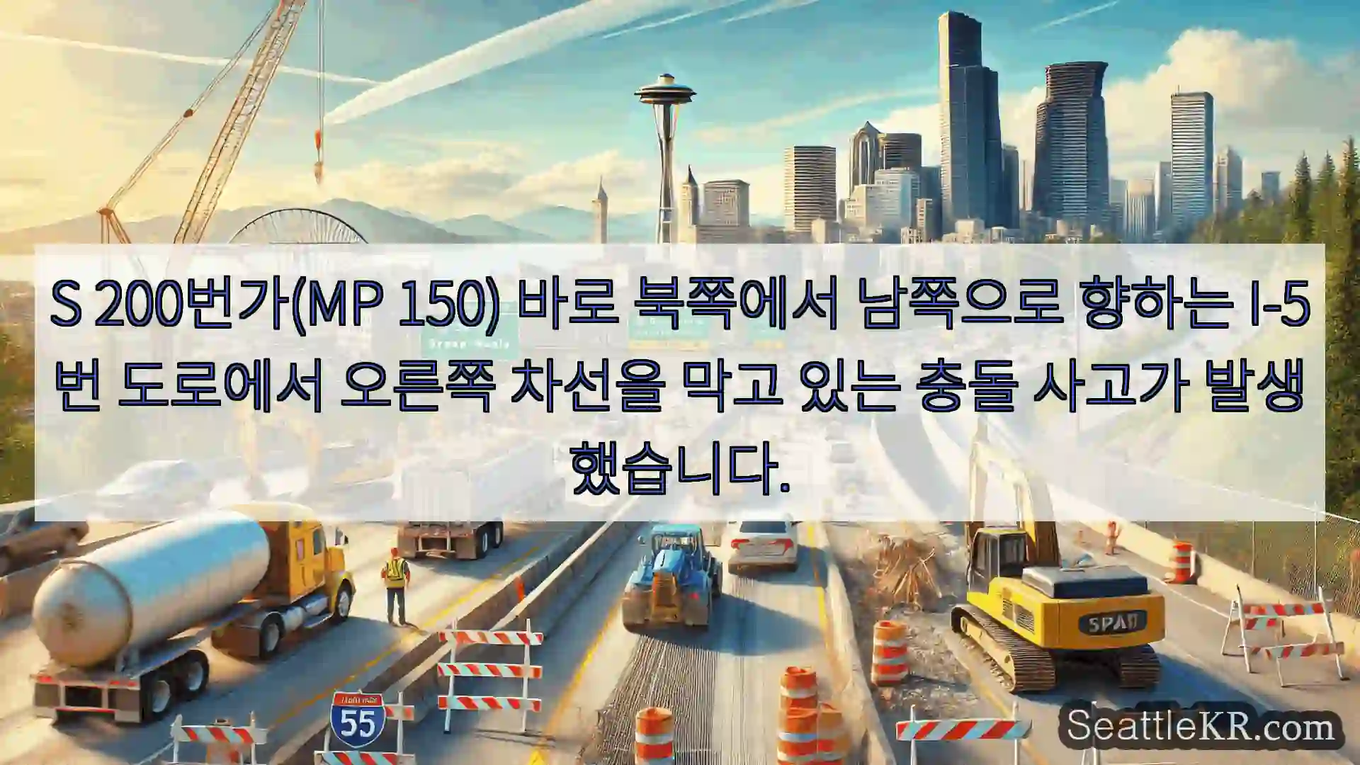 시애틀 교통뉴스 S 200번가(MP 150) 바로 북쪽에서 남쪽으로 향하는