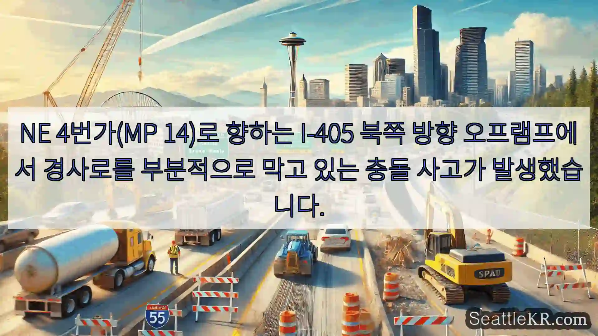 시애틀 교통뉴스 NE 4번가(MP 14)로 향하는 I-405 북쪽 방향