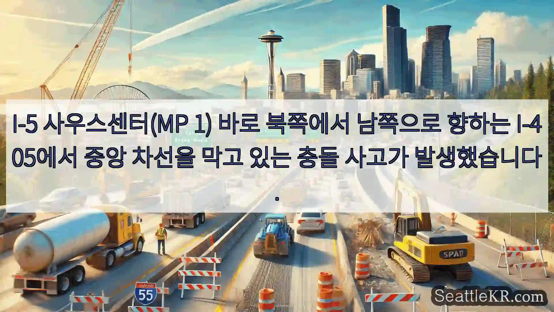 시애틀 교통뉴스 I-5 사우스센터(MP 1) 바로 북쪽에서 남쪽으로 향하는