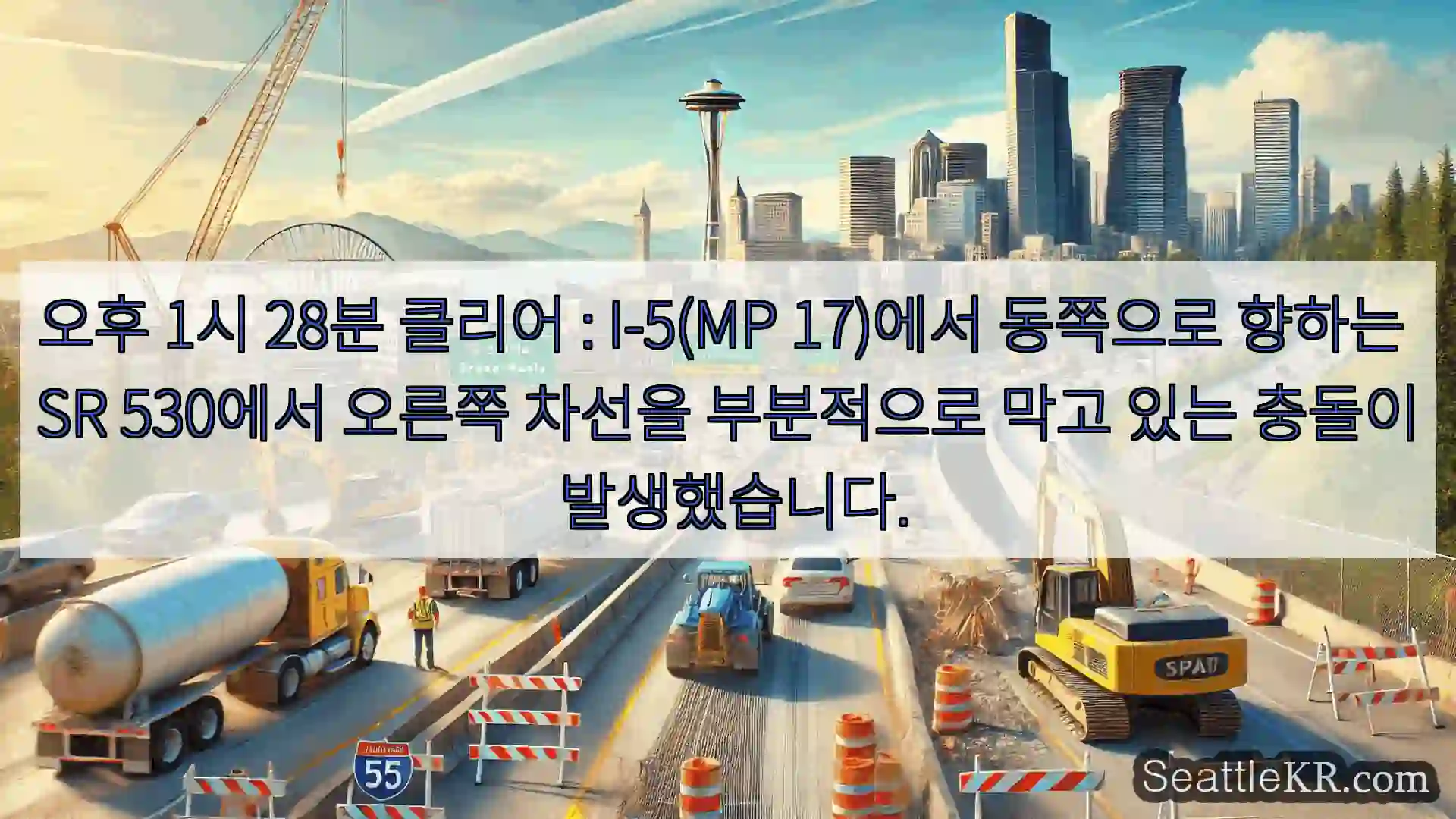 시애틀 교통뉴스 오후 1시 28분 클리어 : I-5(MP 17)에서 동쪽으로