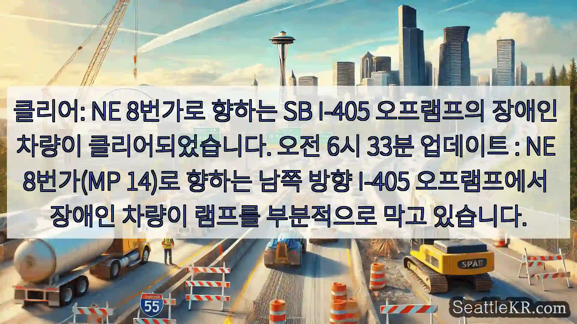 시애틀 교통뉴스 클리어: NE 8번가로 향하는 SB I-405 오프램프의