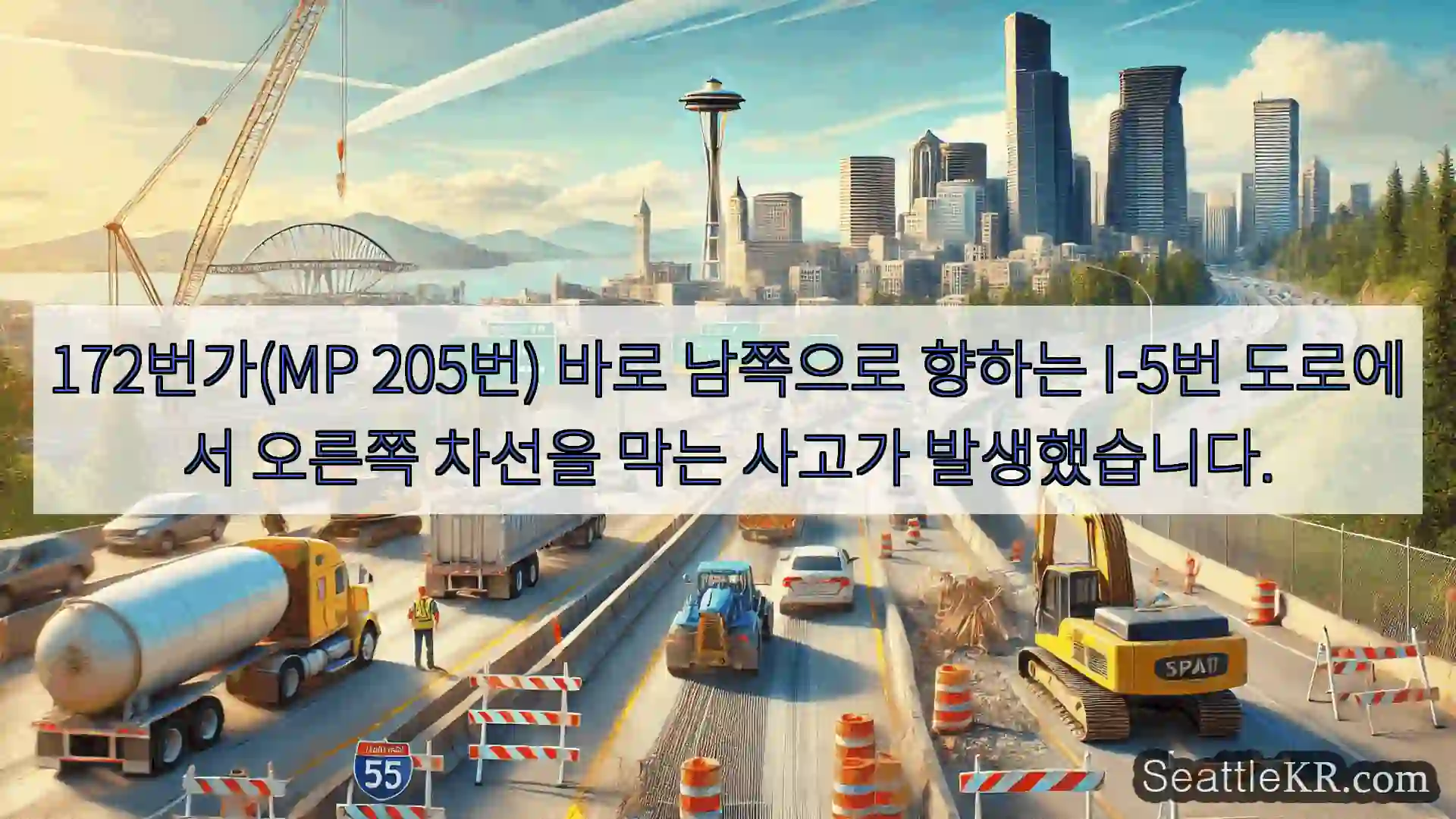 시애틀 교통뉴스 172번가(MP 205번) 바로 남쪽으로 향하는 I-5번