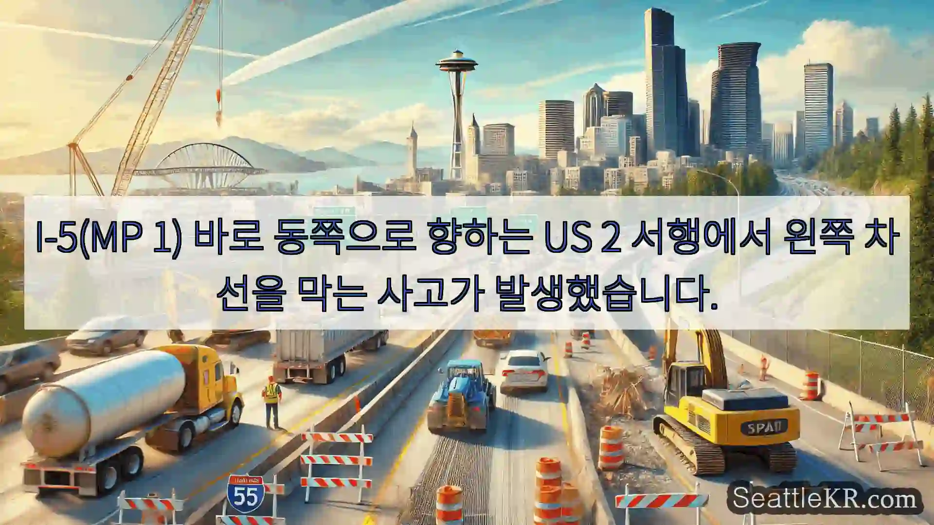 시애틀 교통뉴스 I-5(MP 1) 바로 동쪽으로 향하는 US 2 서행에서 왼쪽