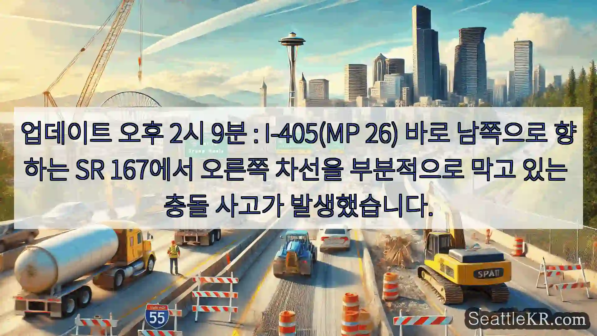 시애틀 교통뉴스 업데이트 오후 2시 9분 : I-405(MP 26) 바로