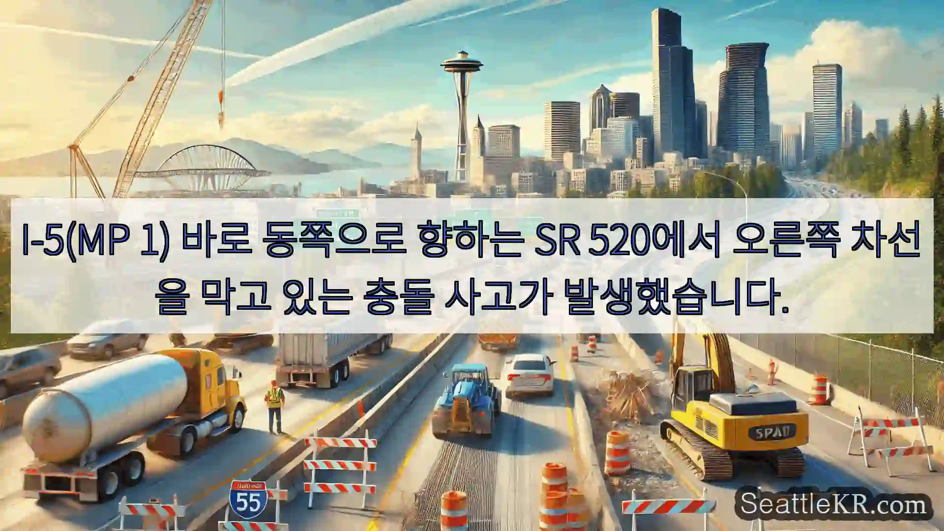 시애틀 교통뉴스 I-5(MP 1) 바로 동쪽으로 향하는 SR 520에서 오른쪽