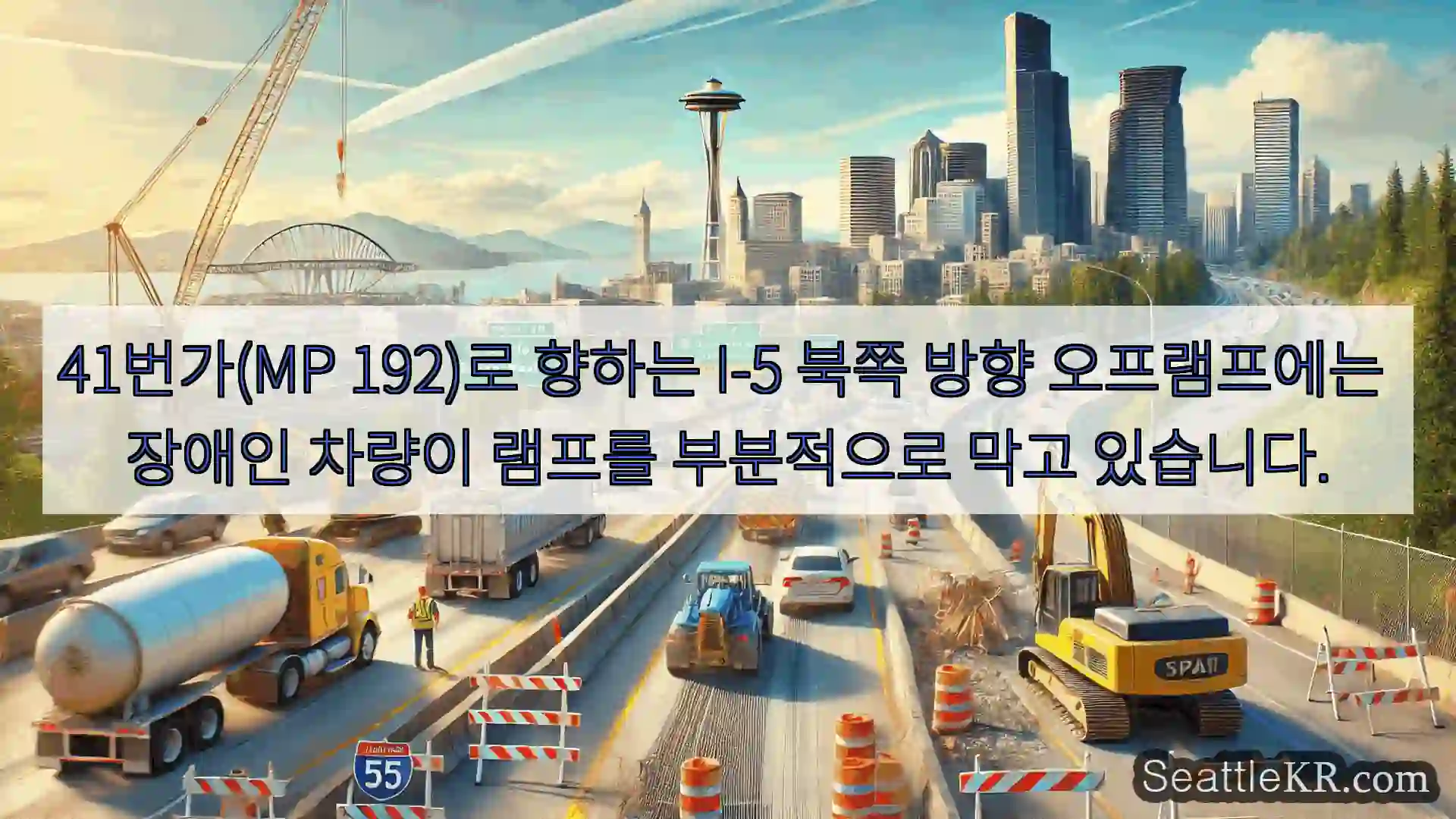 시애틀 교통뉴스 41번가(MP 192)로 향하는 I-5 북쪽 방향 오프램프에는