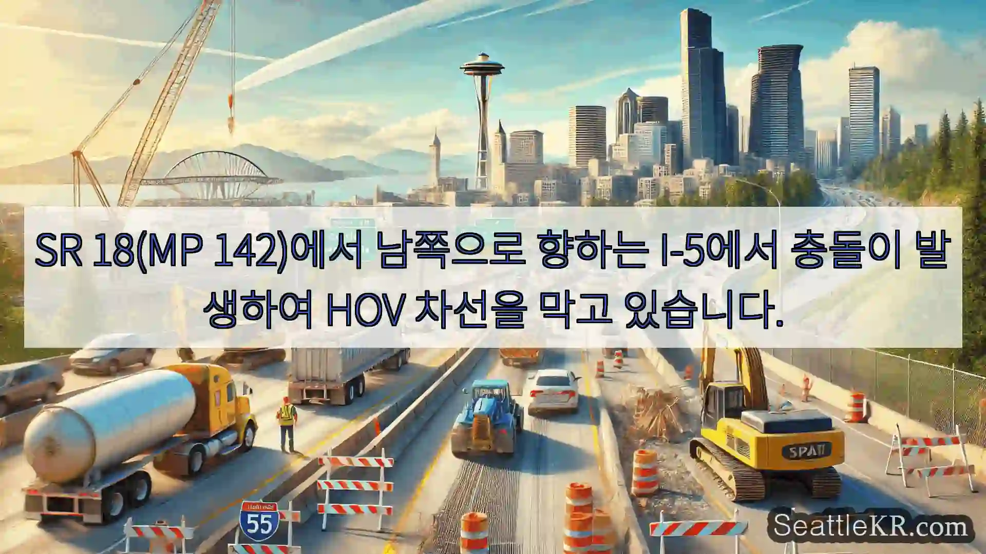 시애틀 교통뉴스 SR 18(MP 142)에서 남쪽으로 향하는 I-5에서 충돌이