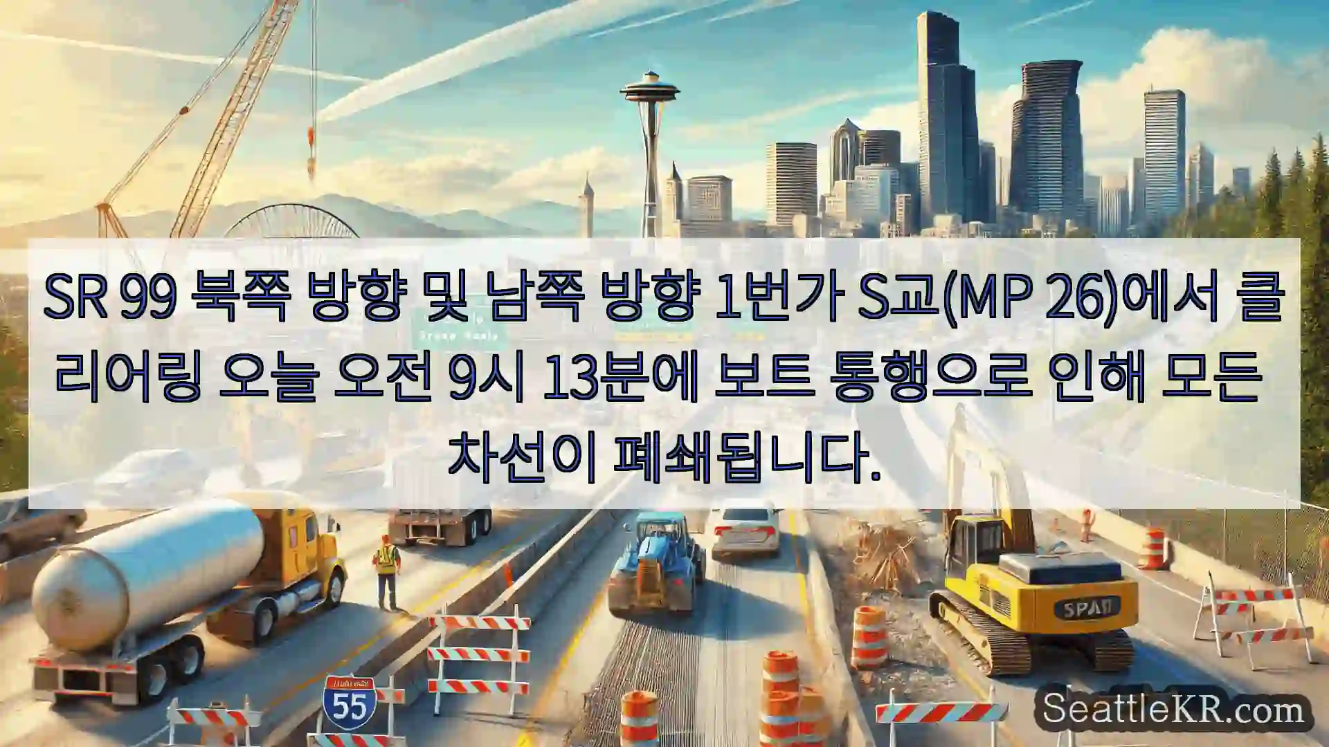 시애틀 교통뉴스 SR 99 북쪽 방향 및 남쪽 방향 1번가 S교(MP