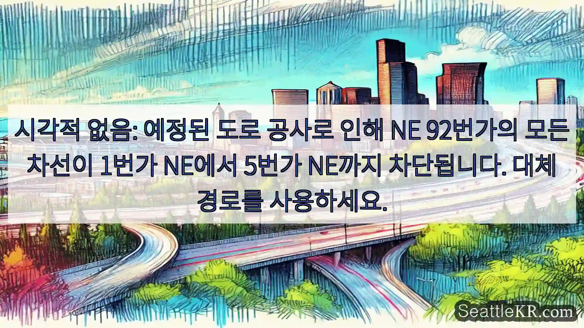 시애틀 교통뉴스 시각적 없음: 예정된 도로 공사로 인해 NE 92번가의 모든