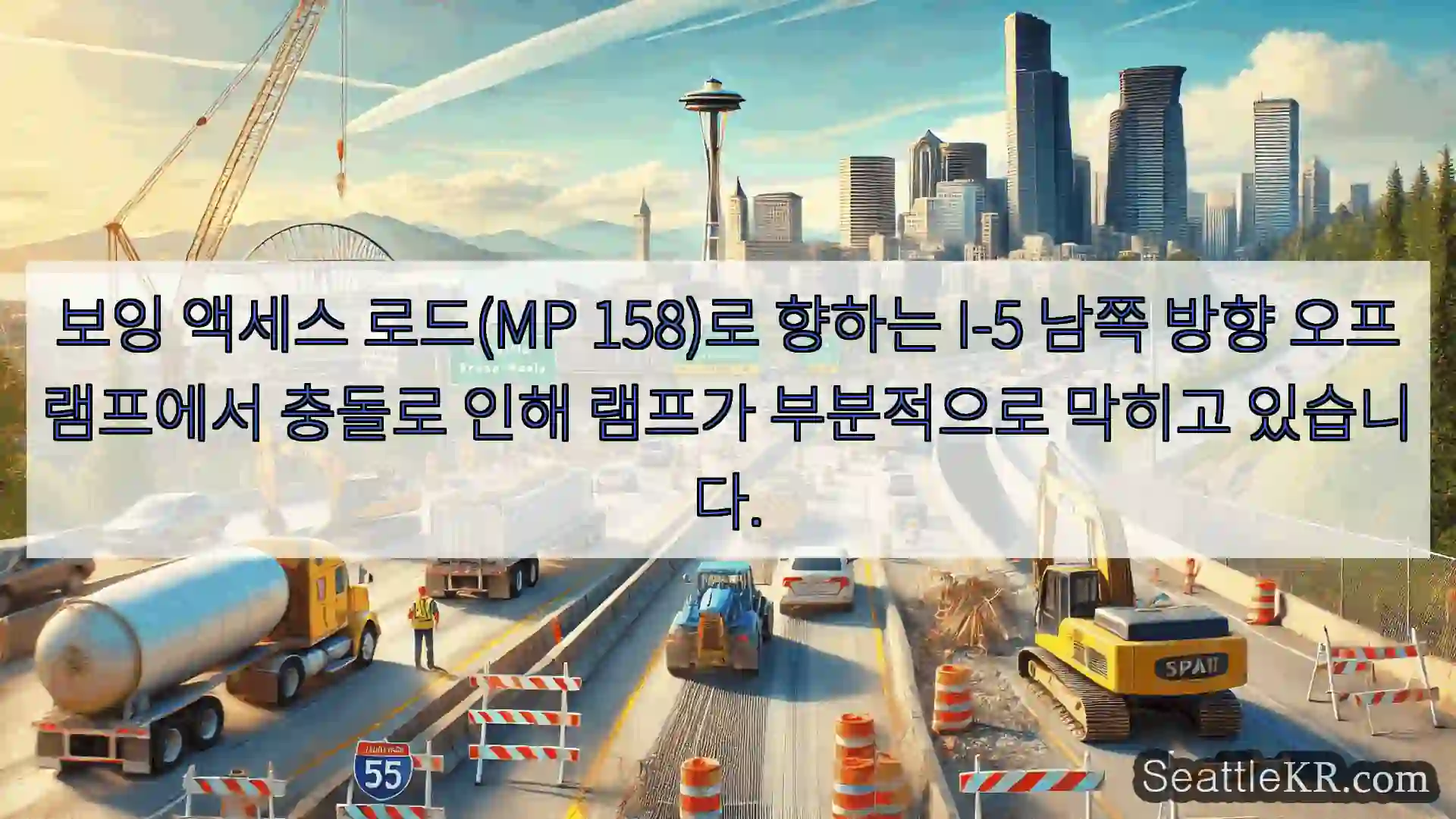 시애틀 교통뉴스 보잉 액세스 로드(MP 158)로 향하는 I-5 남쪽 방향