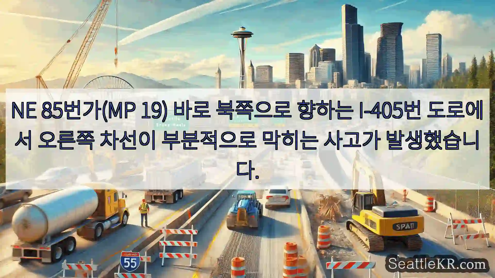 시애틀 교통뉴스 NE 85번가(MP 19) 바로 북쪽으로 향하는 I-405번