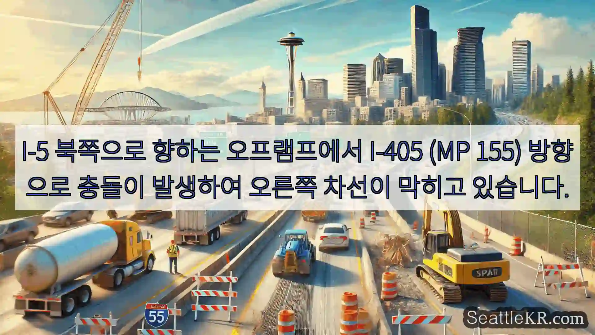 시애틀 교통뉴스 I-5 북쪽으로 향하는 오프램프에서 I-405 (MP 155)