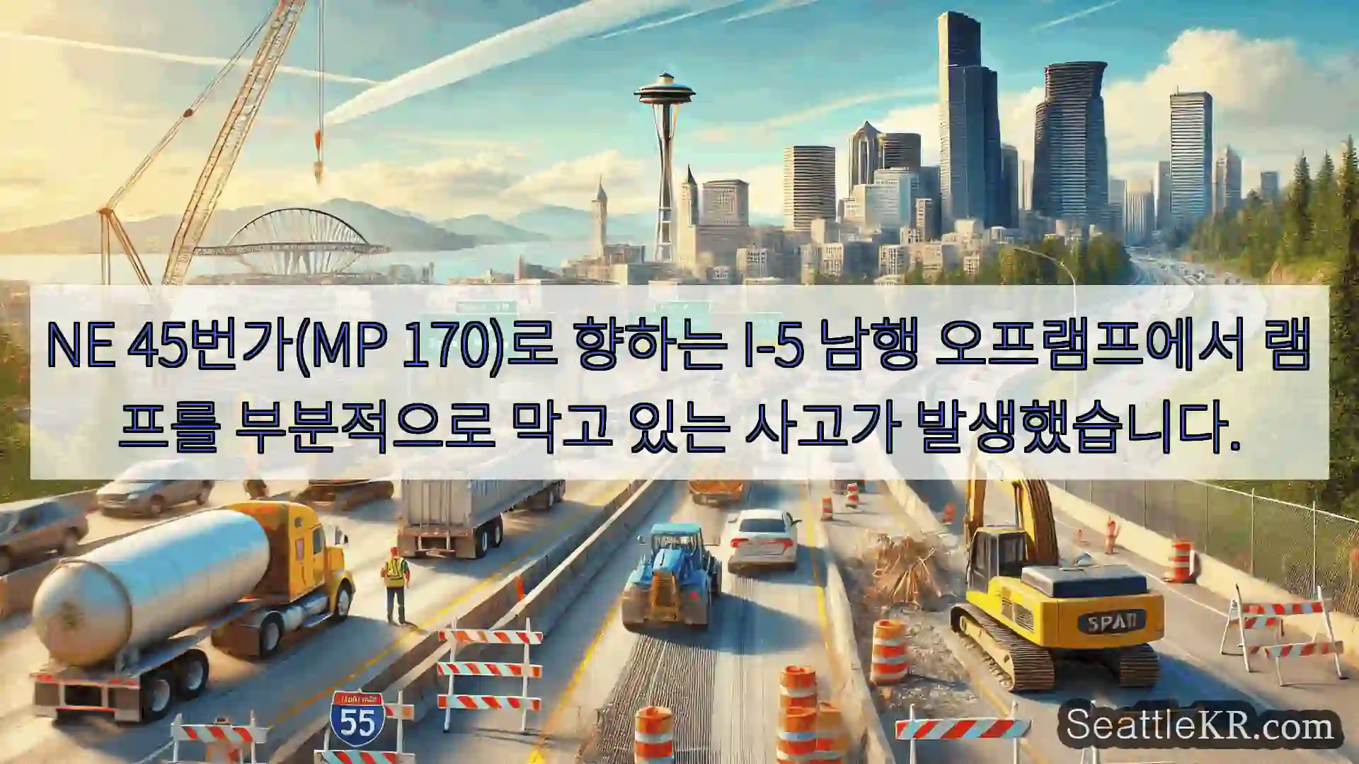 시애틀 교통뉴스 NE 45번가(MP 170)로 향하는 I-5 남행 오프램프에서