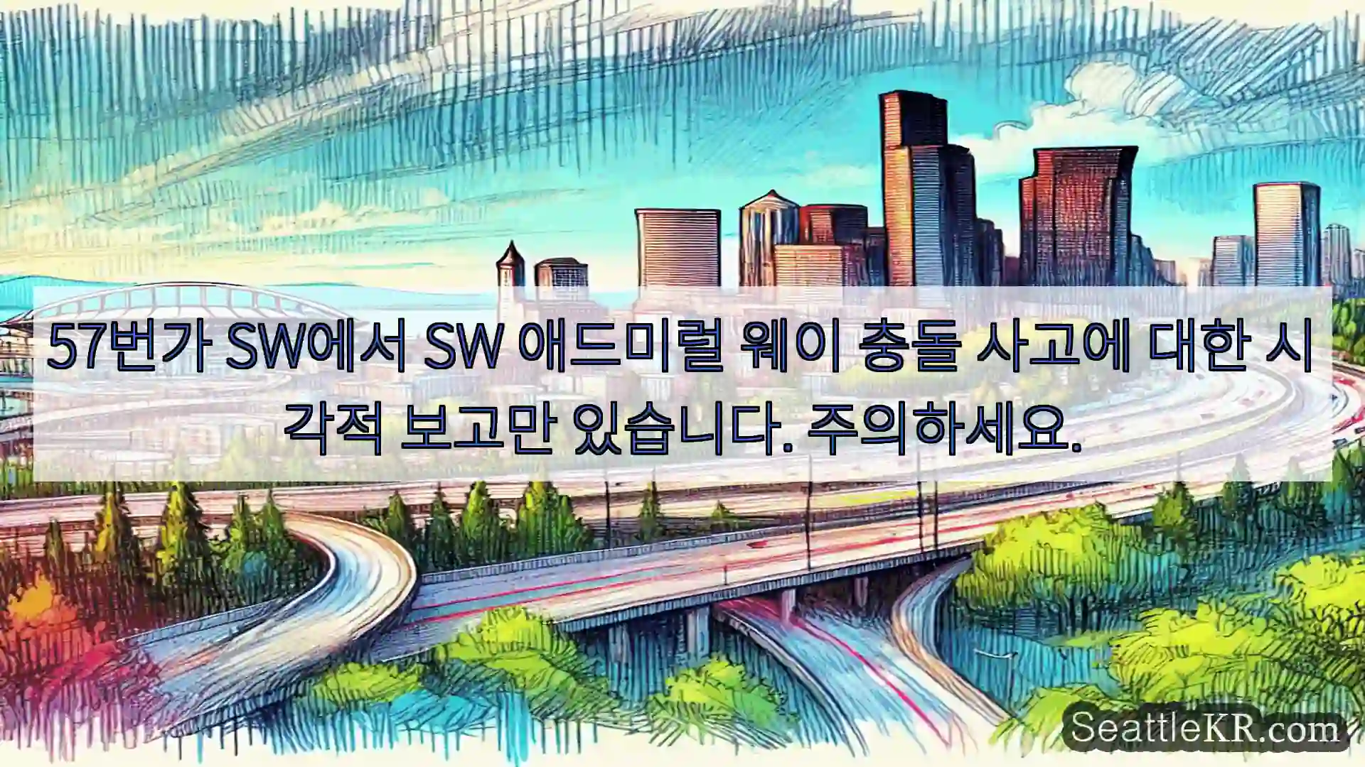 시애틀 교통뉴스 57번가 SW에서 SW 애드미럴 웨이 충돌 사고에 대한 시각적