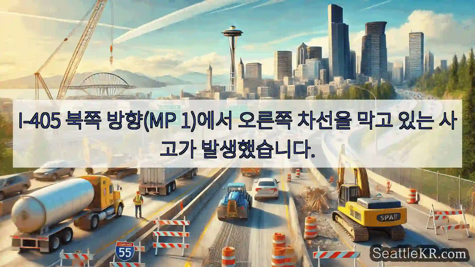 시애틀 교통뉴스 I-405 북쪽 방향(MP 1)에서 오른쪽 차선을 막고 있는