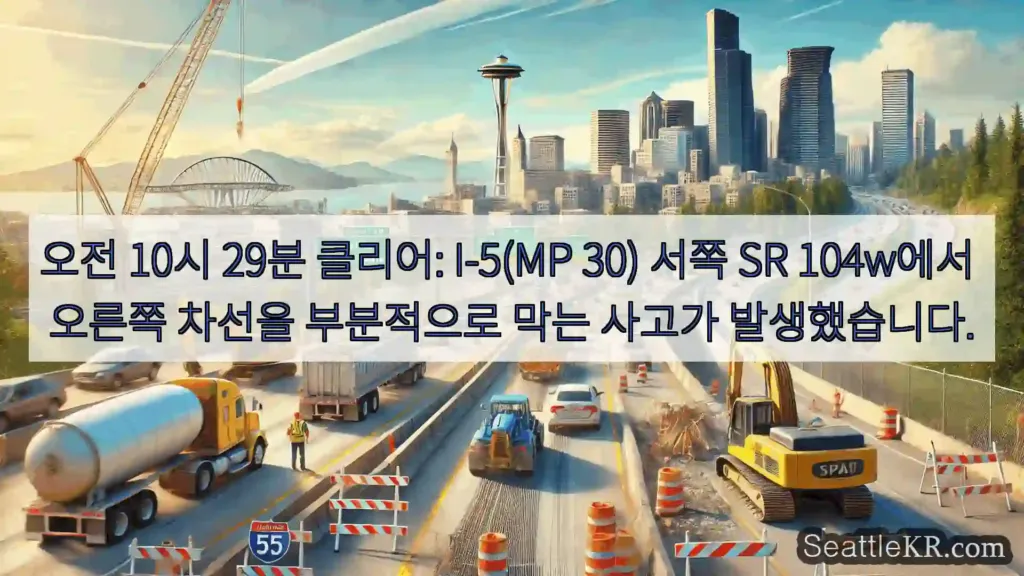 시애틀 교통뉴스 오전 10시 29분 클리어: I-5(MP 30) 서쪽 SR