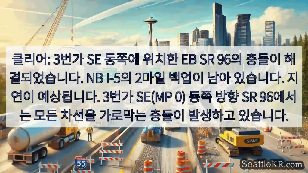 시애틀 교통뉴스 클리어: 3번가 SE 동쪽에 위치한 EB SR 96의 충돌이