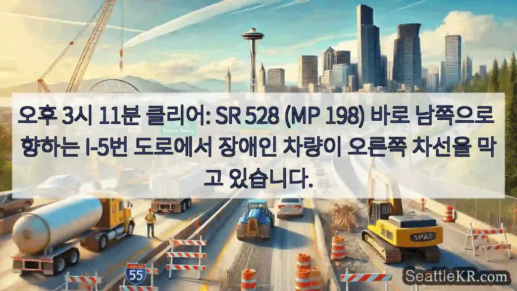 시애틀 교통뉴스 오후 3시 11분 클리어: SR 528 (MP 198) 바로