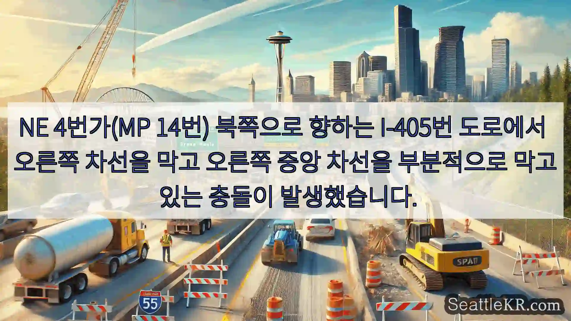 시애틀 교통뉴스 NE 4번가(MP 14번) 북쪽으로 향하는 I-405번