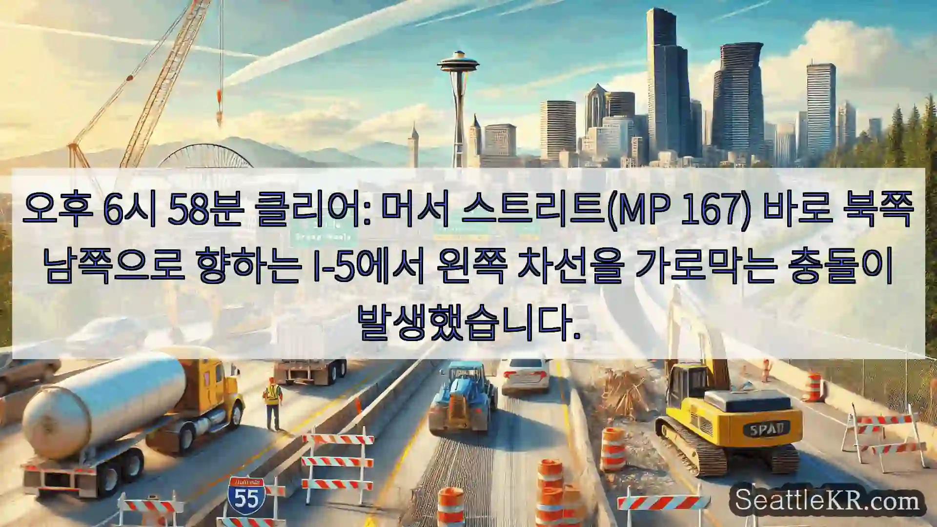 시애틀 교통뉴스 오후 6시 58분 클리어: 머서 스트리트(MP 167) 바로
