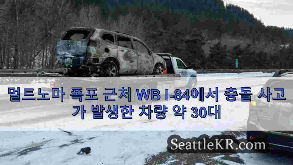 멀트노마 폭포 근처 WB I-84에서 충돌 사고가 발생한 차량 약 30대
