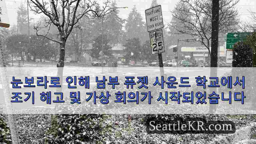 눈보라로 인해 남부 퓨젯 사운드 학교에서 조기 해고 및 가상 회의가