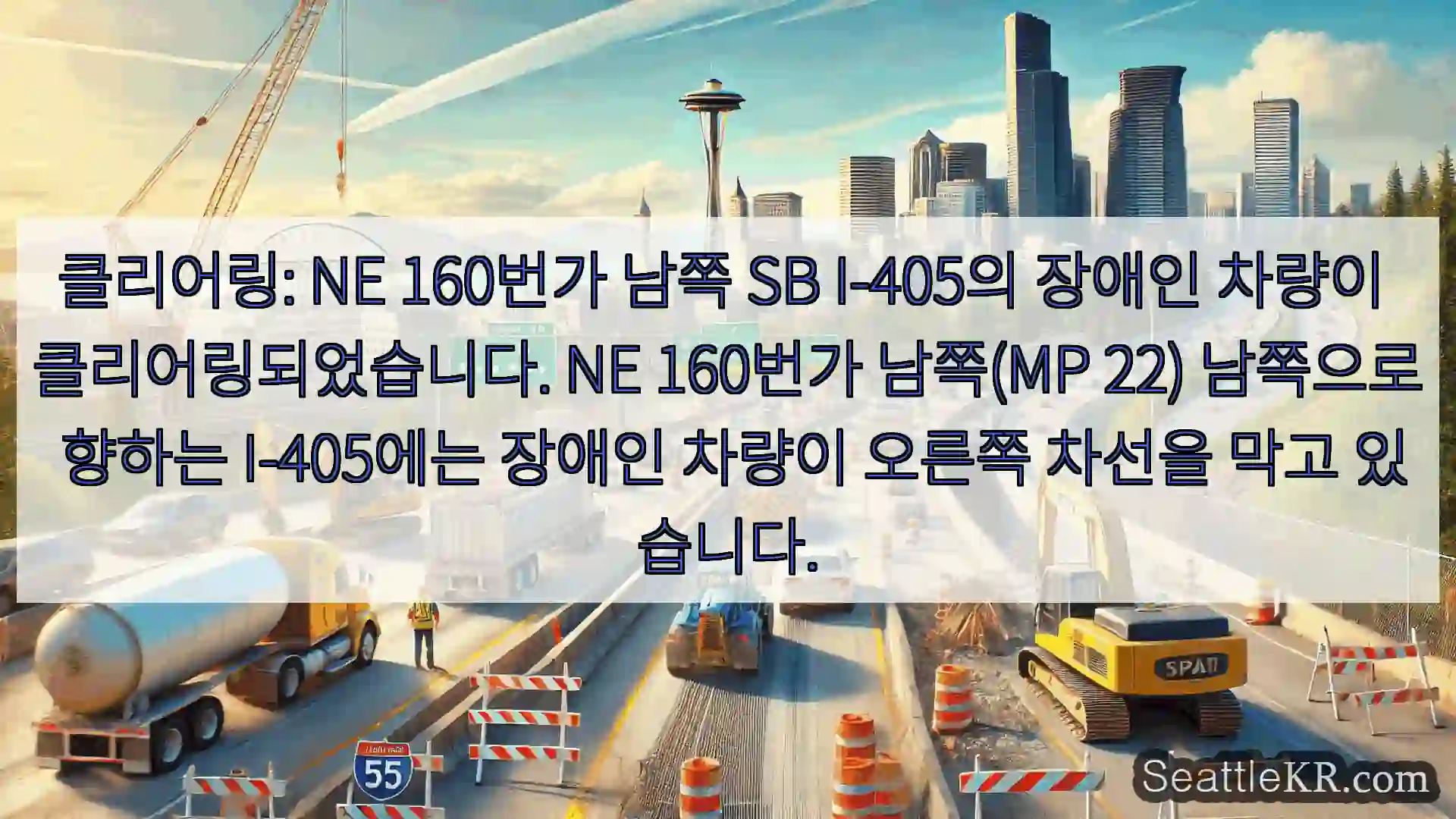 시애틀 교통뉴스 클리어링: NE 160번가 남쪽 SB I-405의 장애인