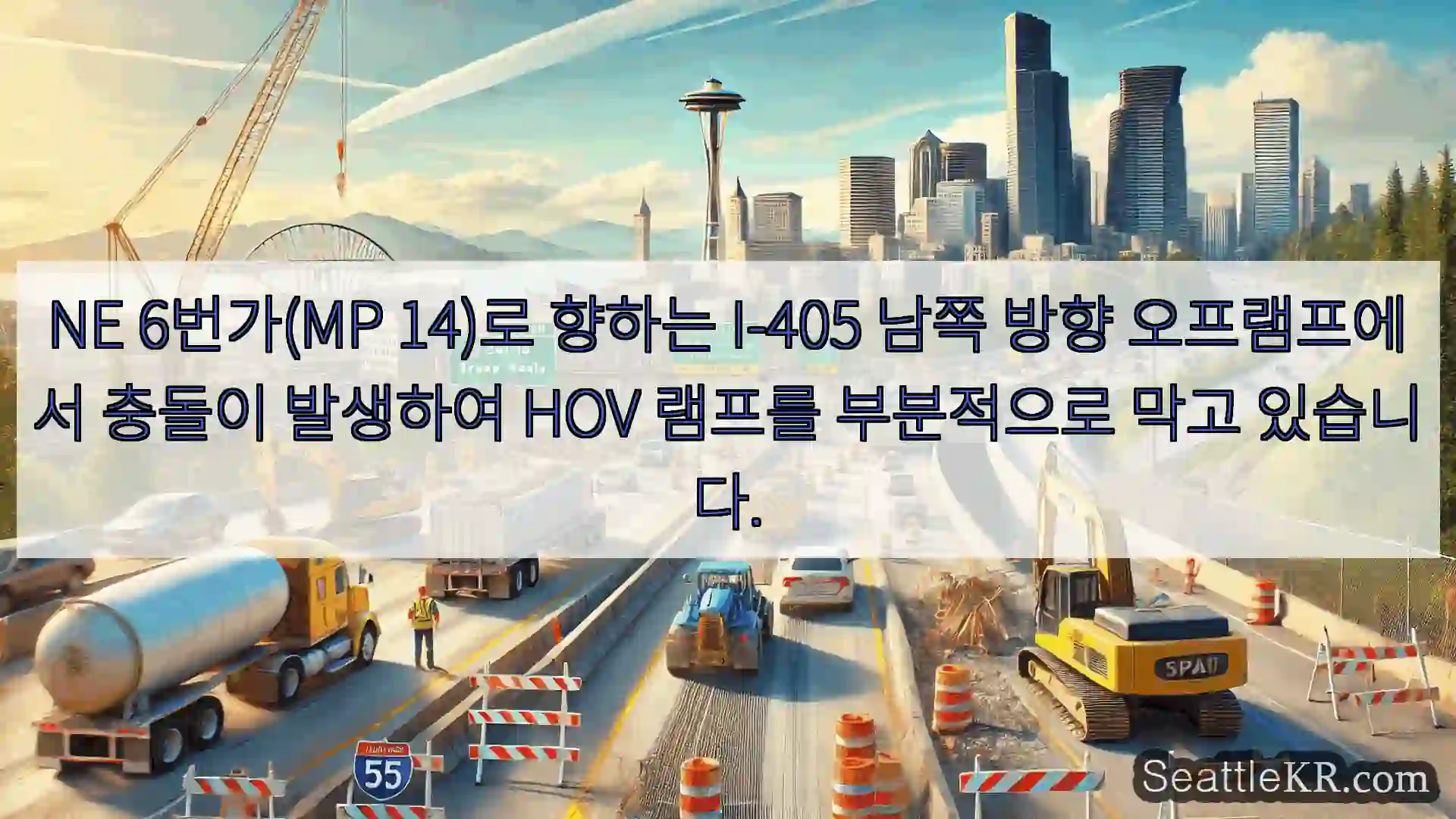 시애틀 교통뉴스 NE 6번가(MP 14)로 향하는 I-405 남쪽 방향