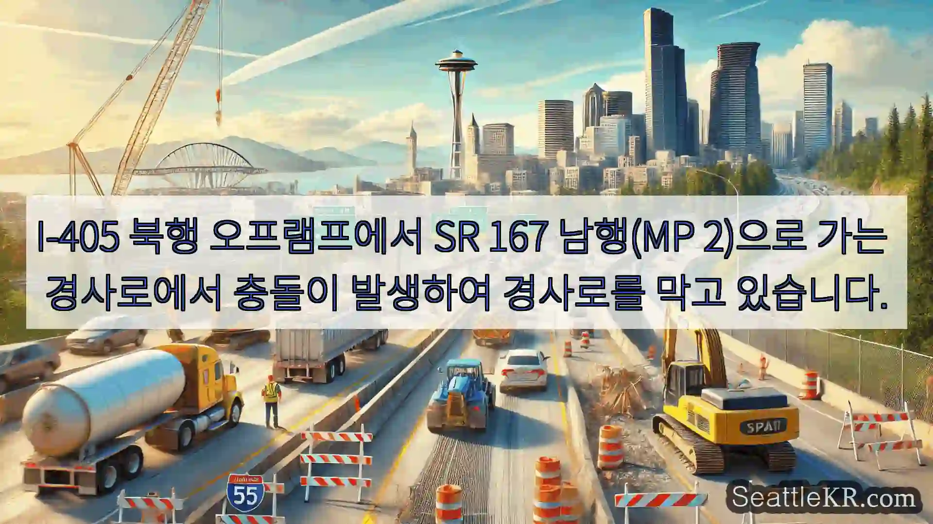 시애틀 교통뉴스 I-405 북행 오프램프에서 SR 167 남행(MP 2)으로