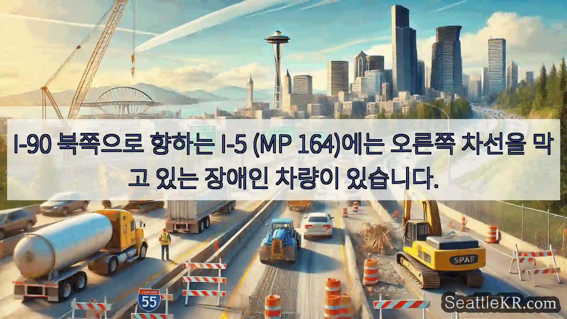 시애틀 교통뉴스 I-90 북쪽으로 향하는 I-5 (MP 164)에는 오른쪽