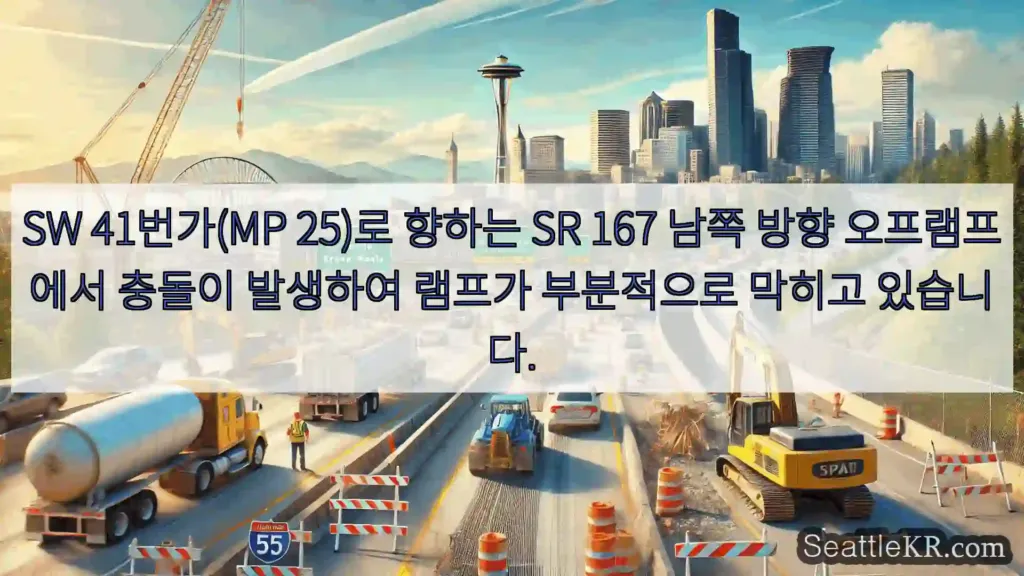 시애틀 교통뉴스 SW 41번가(MP 25)로 향하는 SR 167 남쪽 방향