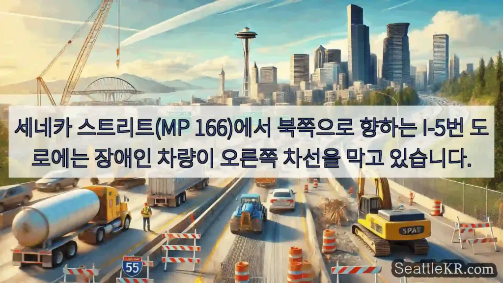 세네카 스트리트(MP 166)에서 북쪽으로 향하는 I-5번 도로에는 장애인 차량이 오른쪽