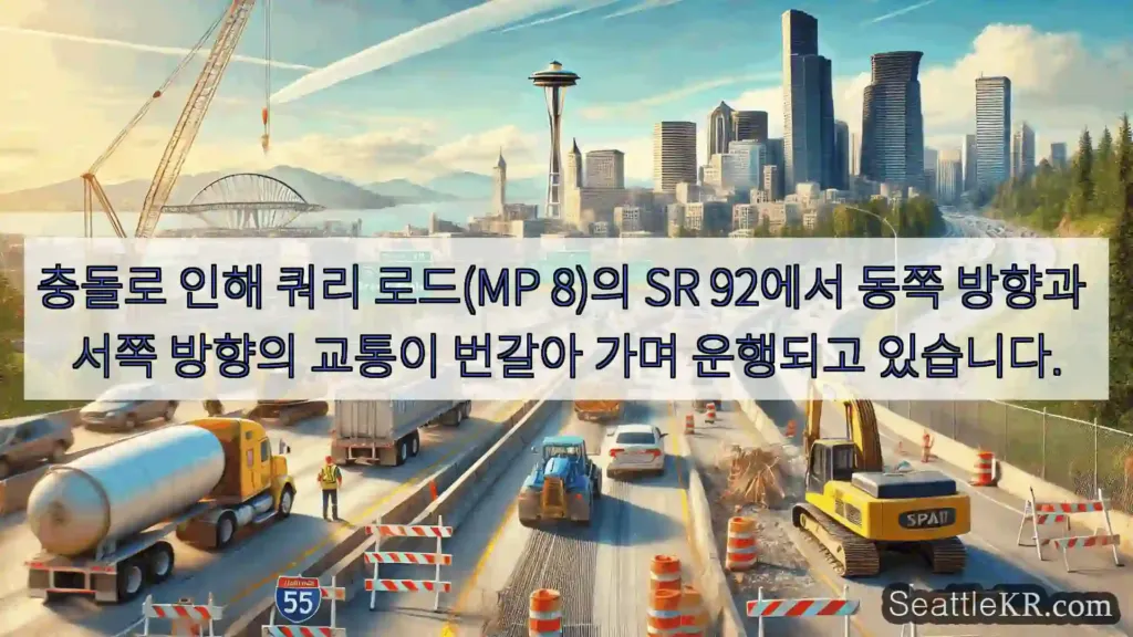 충돌로 인해 쿼리 로드(MP 8)의 SR 92에서 동쪽 방향과 서쪽 방향의 교통이 번갈아