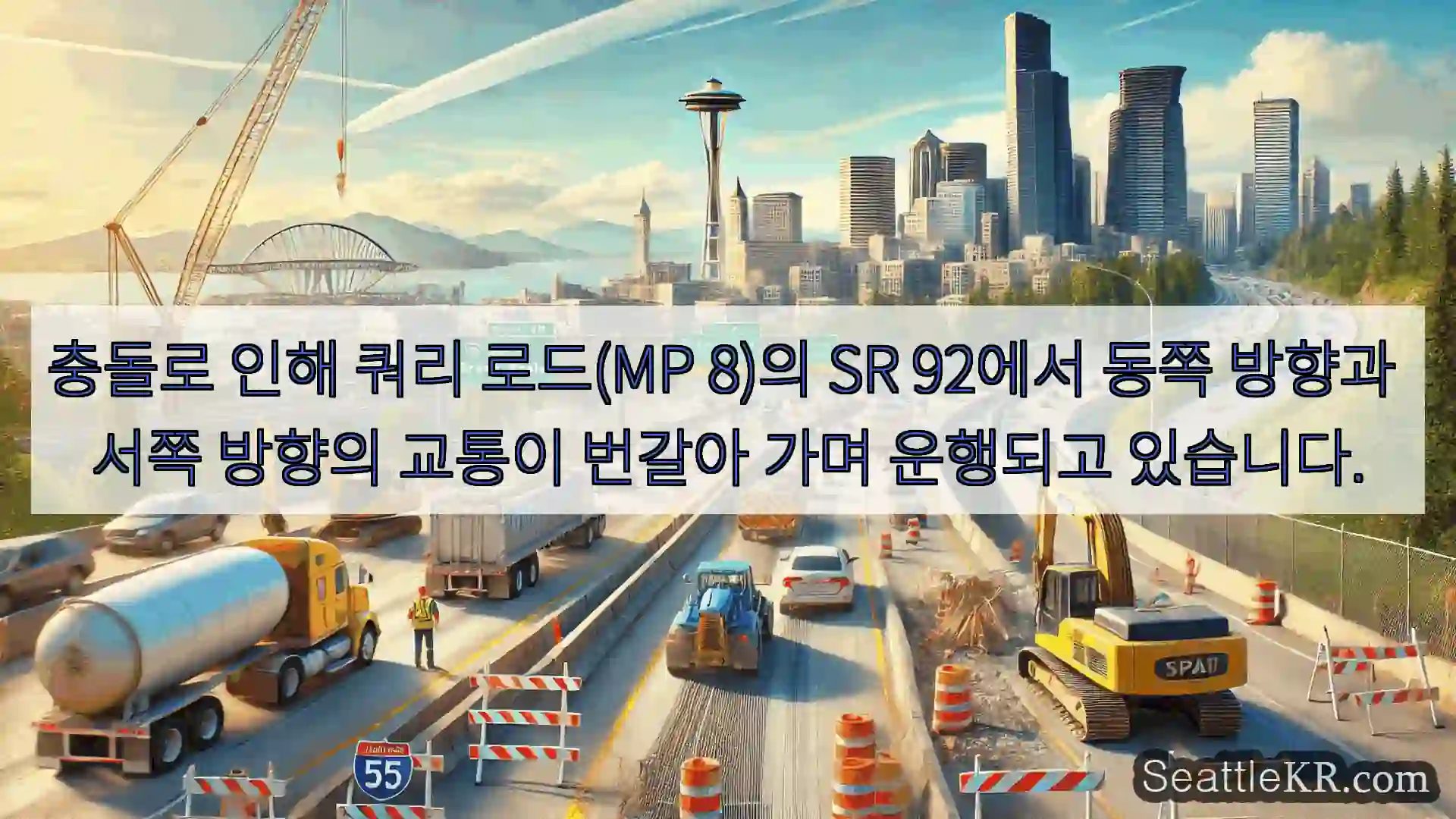 충돌로 인해 쿼리 로드(MP 8)의 SR 92에서 동쪽 방향과 서쪽 방향의 교통이 번갈아