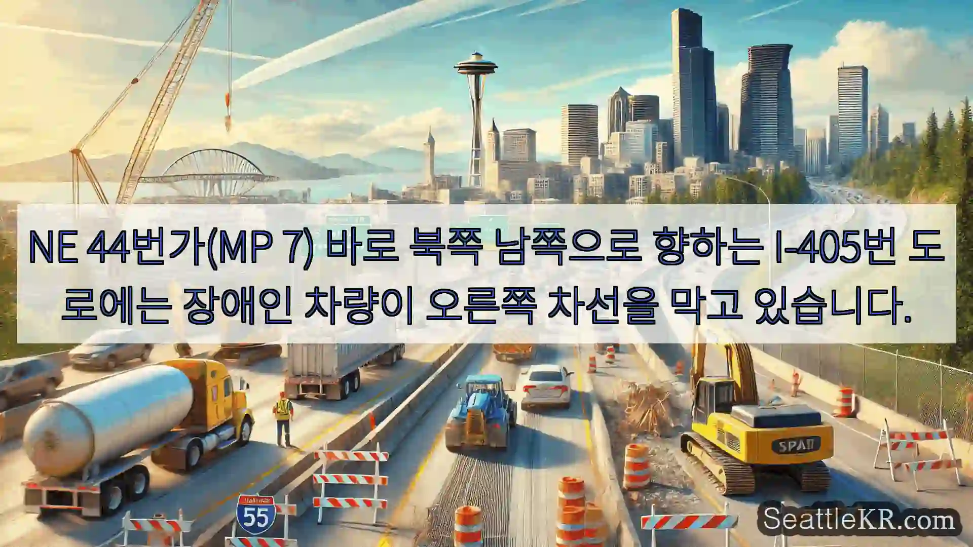 NE 44번가(MP 7) 바로 북쪽 남쪽으로 향하는 I-405번 도로에는 장애인 차량이