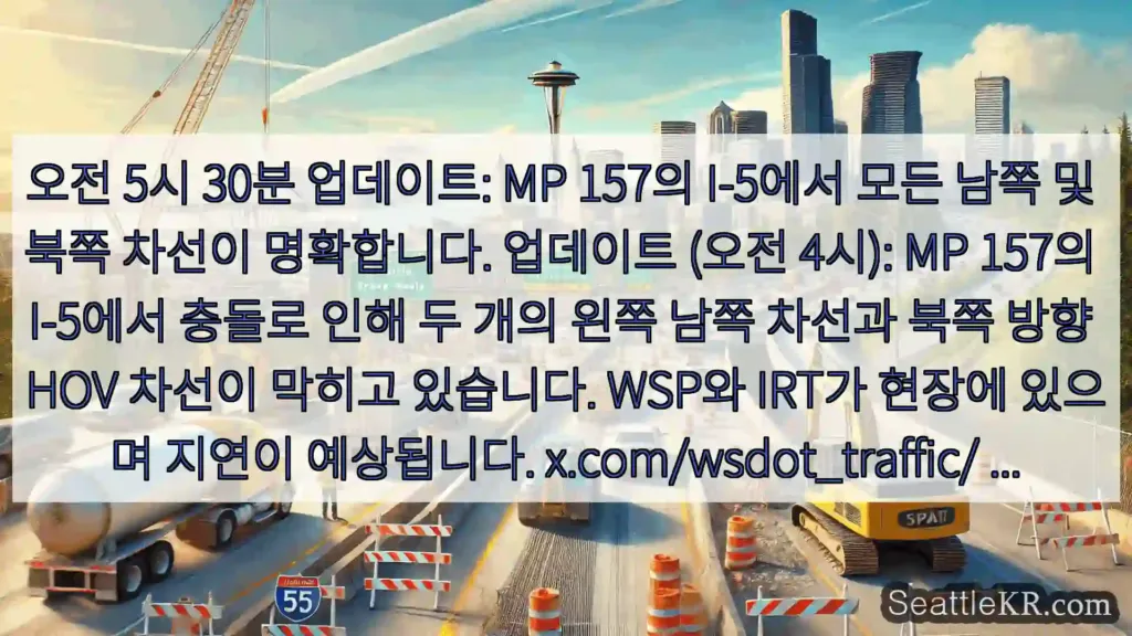 오전 5시 30분 업데이트: MP 157의 I-5에서 모든 남쪽 및 북쪽 차선이