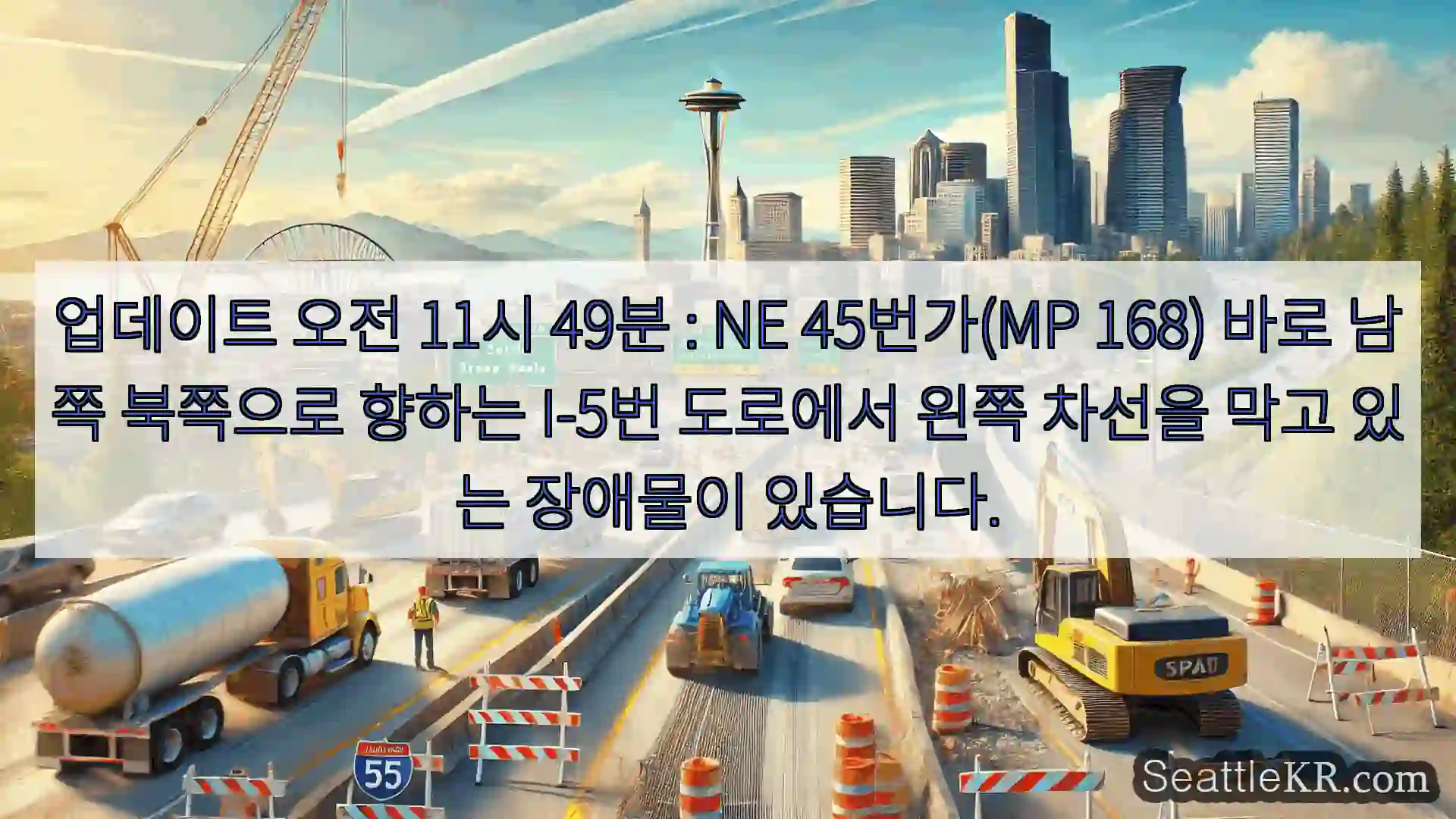 업데이트 오전 11시 49분 : NE 45번가(MP 168) 바로 남쪽 북쪽으로 향하는