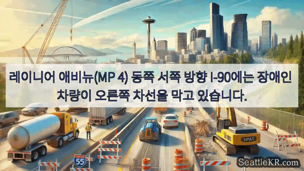 레이니어 애비뉴(MP 4) 동쪽 서쪽 방향 I-90에는 장애인 차량이 오른쪽 차선을 막고