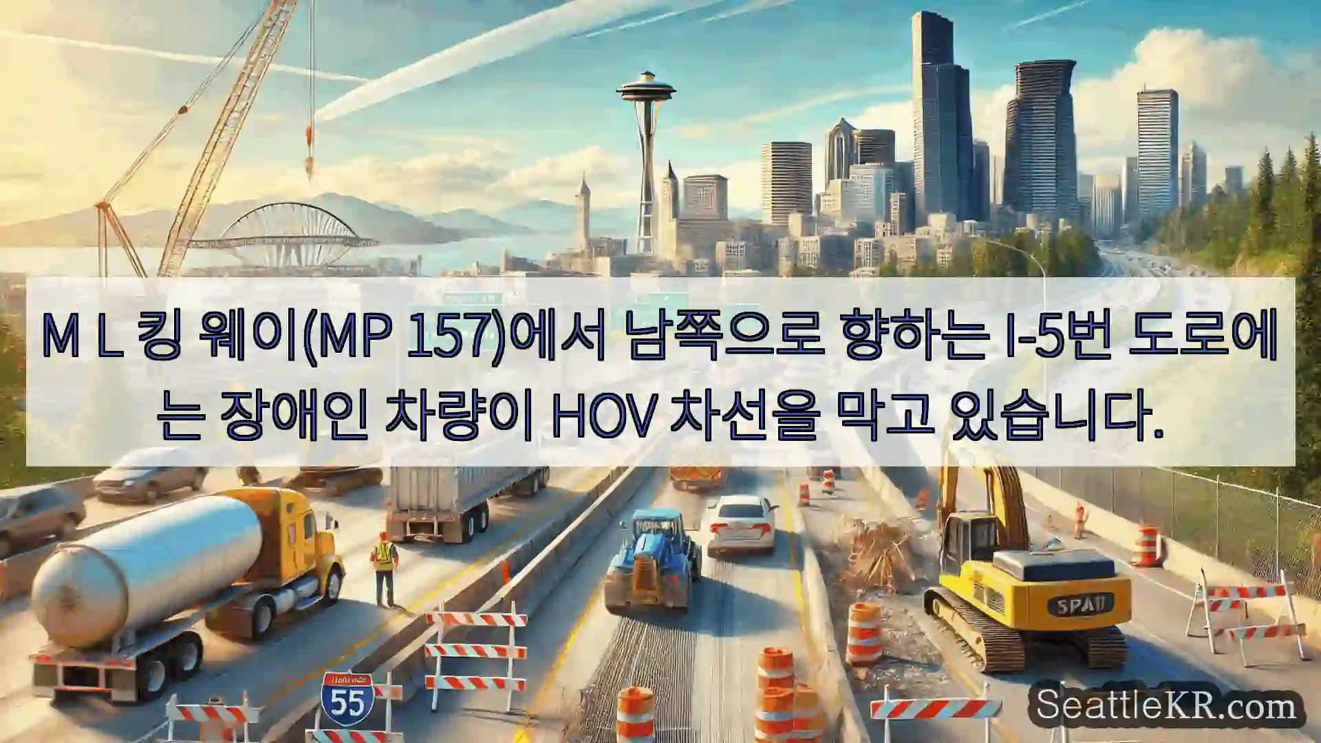 M L 킹 웨이(MP 157)에서 남쪽으로 향하는 I-5번 도로에는 장애인 차량이 HOV