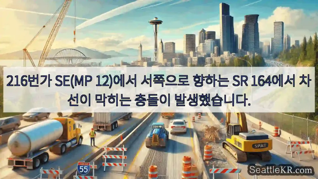 216번가 SE(MP 12)에서 서쪽으로 향하는 SR 164에서 차선이 막히는 충돌이