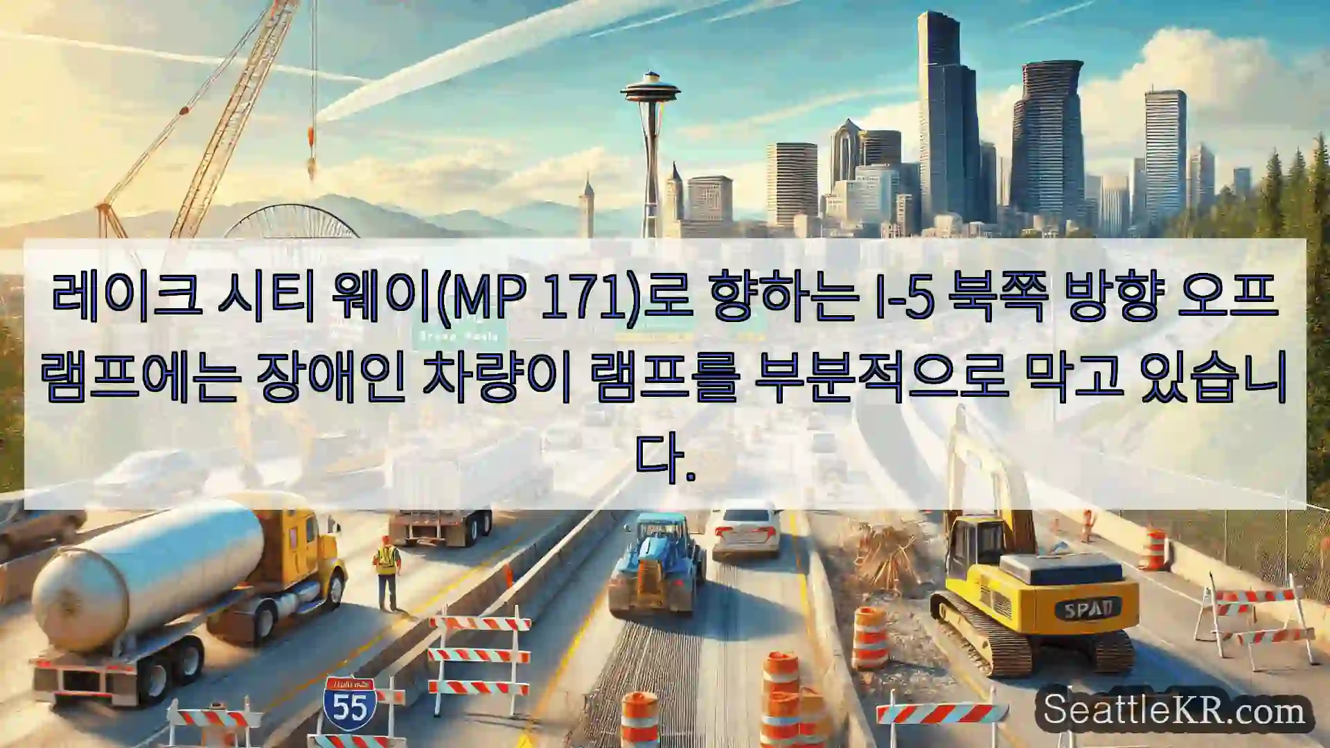 레이크 시티 웨이(MP 171)로 향하는 I-5 북쪽 방향 오프램프에는 장애인 차량이